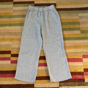 Chelsea Theodore 100% Linen Striped  Elastic Waist pants